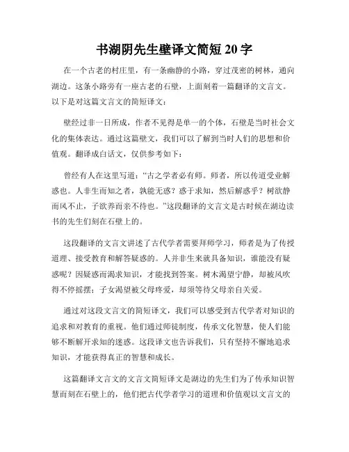 书湖阴先生壁译文简短20字