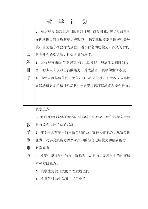 综合实践活动学科计划五年级下