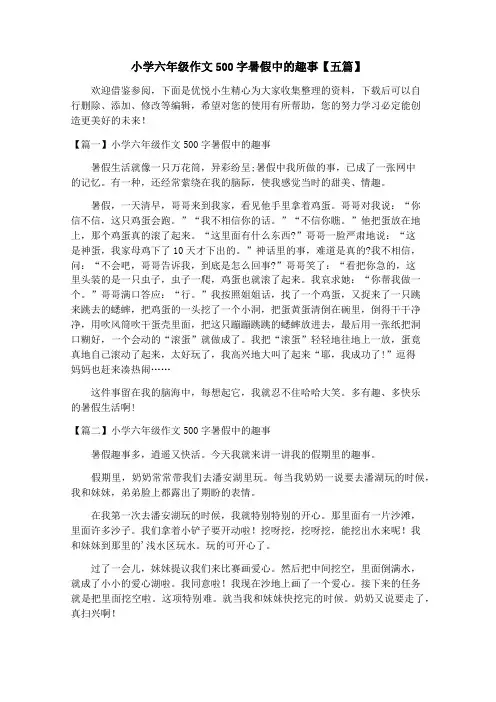 小学六年级作文500字暑假中的趣事【五篇】