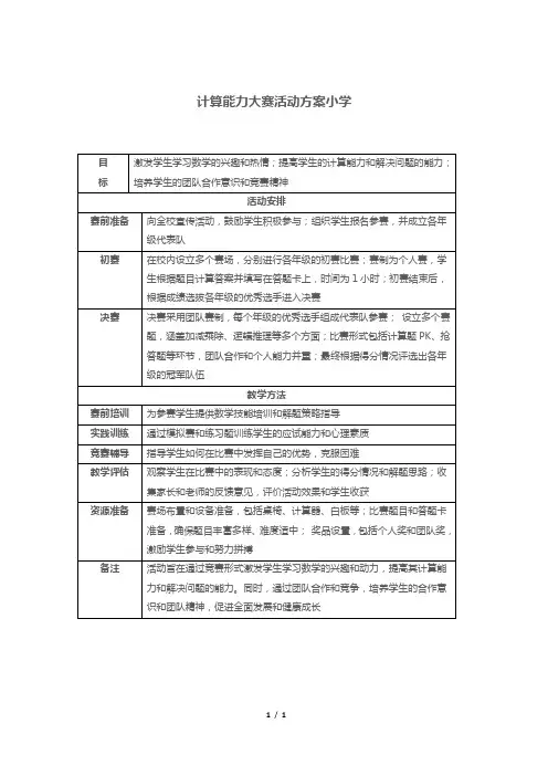 计算能力大赛活动方案小学