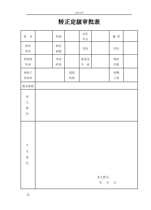 大中专转正定级审批表格式