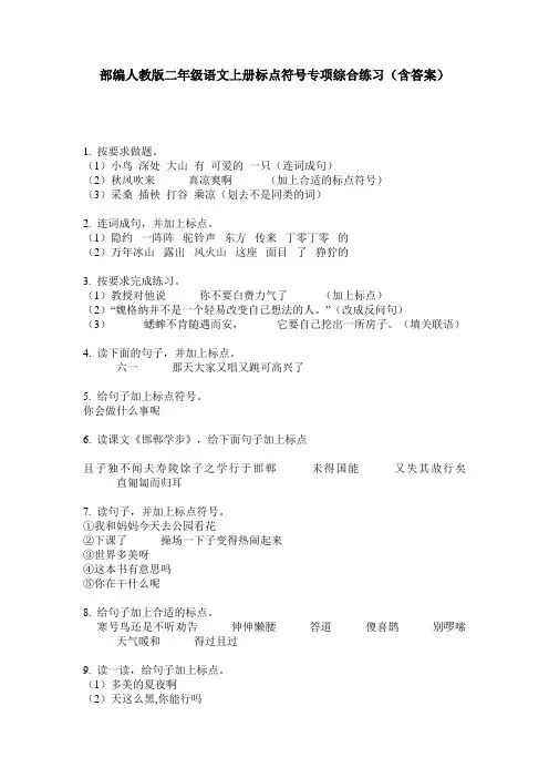 部编人教版二年级语文上册标点符号专项综合练习(含答案)