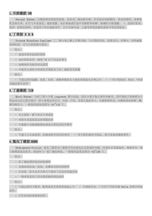 各类橡胶的优缺点