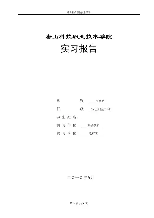 炼铁烧结实习报告