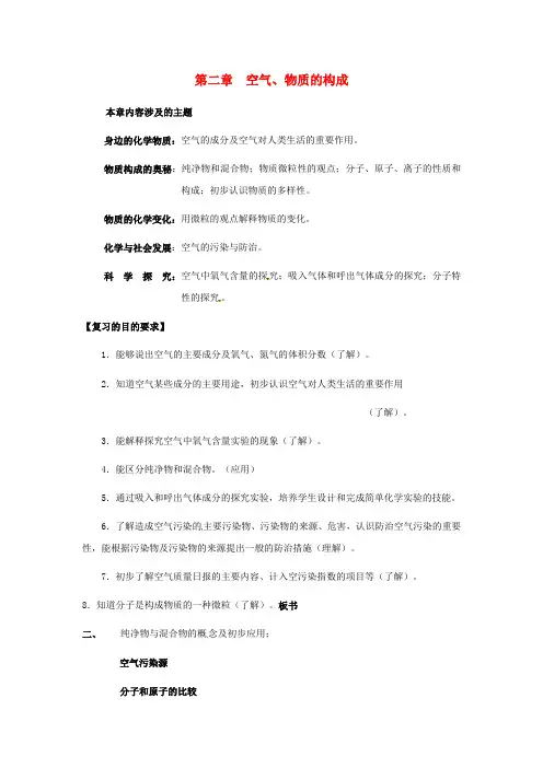 粤教版化学-九年级上册第二章 空气、物质的构成复习课教案