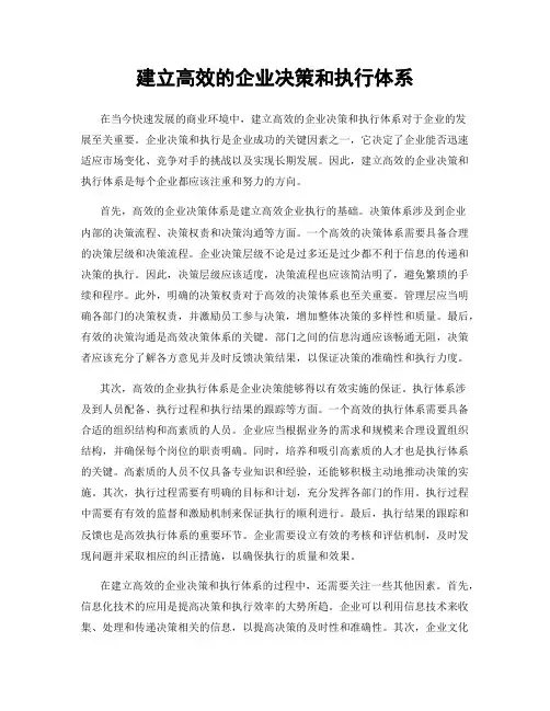 建立高效的企业决策和执行体系