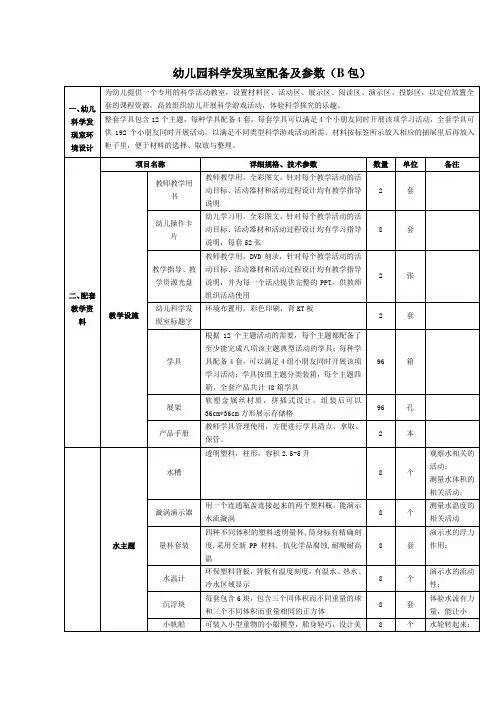 幼儿园科学发现室配备及参数(B包)