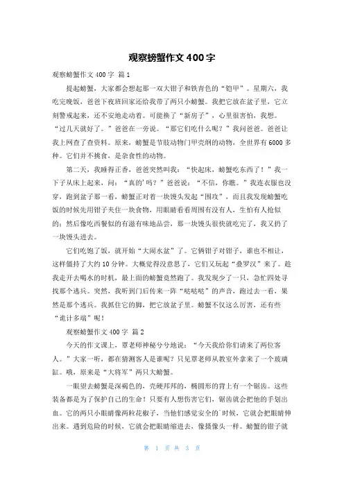 观察螃蟹作文400字