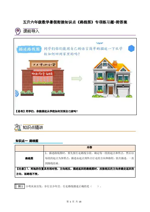 五升六年级数学暑假衔接知识点《路线图》专项练习题-附答案