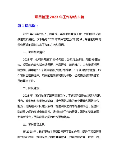 项目管理2023年工作总结6篇