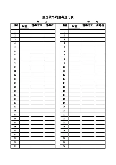 病房紫外线消毒登记表