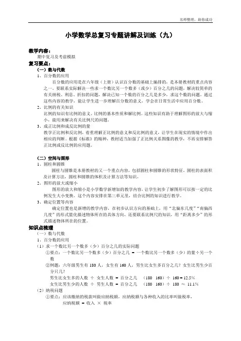 小升初总复习数学归类讲解及训练(下-含答案)