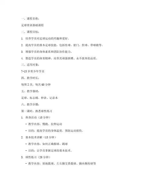 足球青训大纲教案模板范文