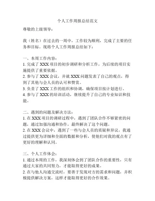 个人工作周报总结范文