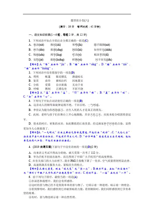 2020云南中考(语文)专题复习 题型组合卷(六)