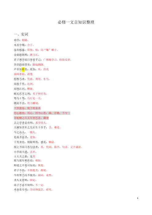 苏教版必修一文言知识整理