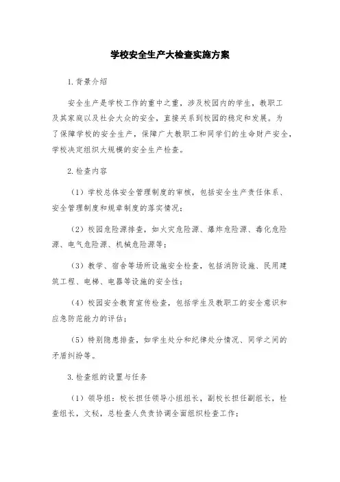 学校安全生产大检查实施方案