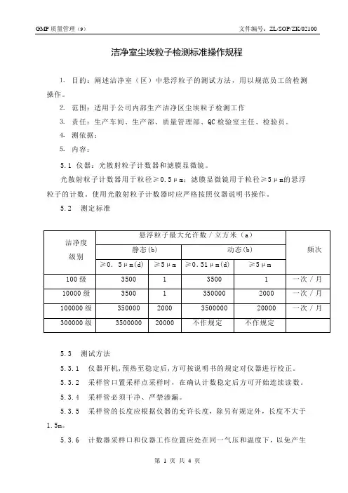 无尘洁净室尘埃粒子检测标准操作规程