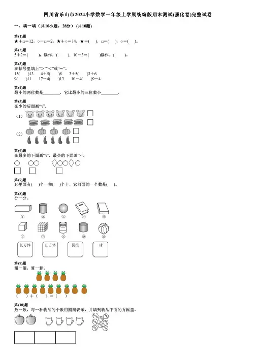 四川省乐山市2024小学数学一年级上学期统编版期末测试(强化卷)完整试卷