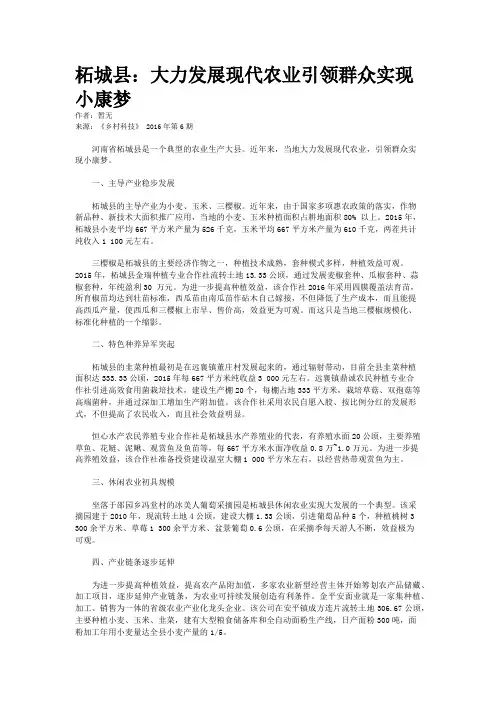 柘城县：大力发展现代农业引领群众实现小康梦