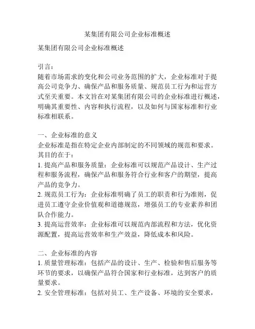 某集团有限公司企业标准概述