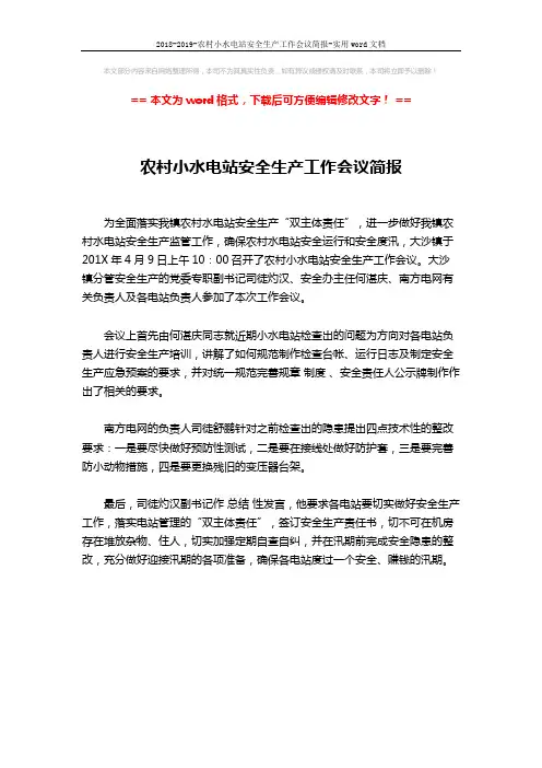 2018-2019-农村小水电站安全生产工作会议简报-实用word文档 (1页)