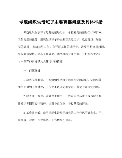 专题组织生活班子主要查摆问题及具体举措
