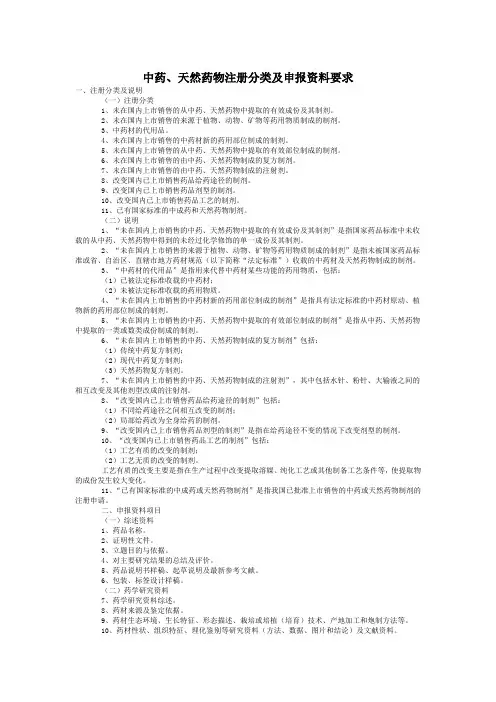 中药、天然药物注册分类及申报资料要求培训讲学