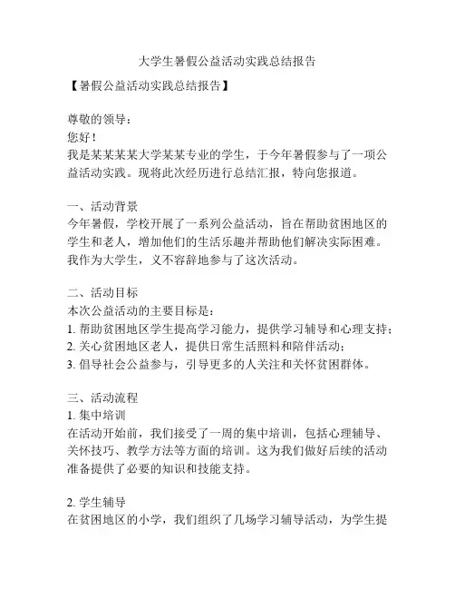 大学生暑假公益活动实践总结报告