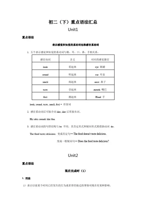 外研版初二(下)英语重点语法汇总