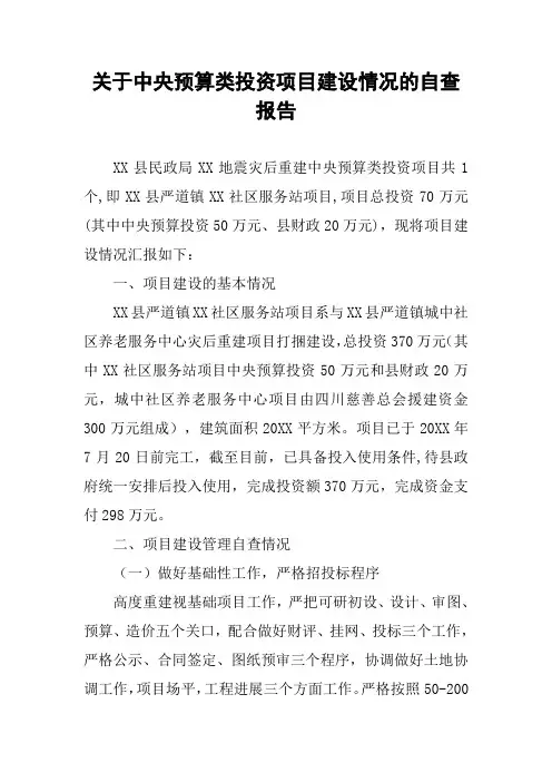 关于中央预算类投资项目建设情况的自查报告