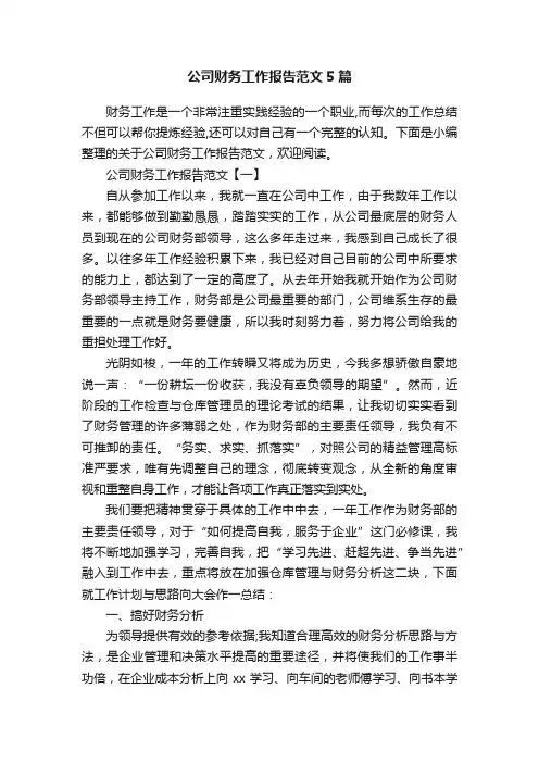 公司财务工作报告范文5篇