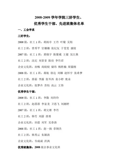 2008-2009学年学院三好学生