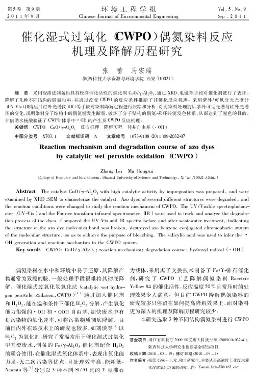 催化湿式过氧化(CWPO)偶氮染料反应机理及降解历程