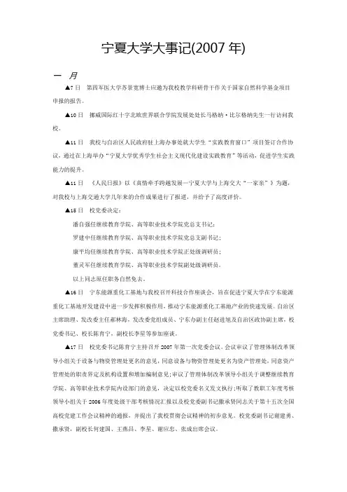 宁夏大学大事记(2007年)