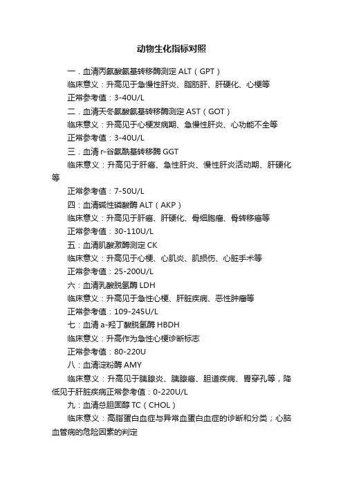 动物生化指标对照