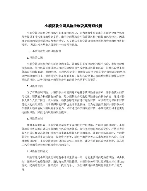 小额贷款公司风险控制及其管理浅析