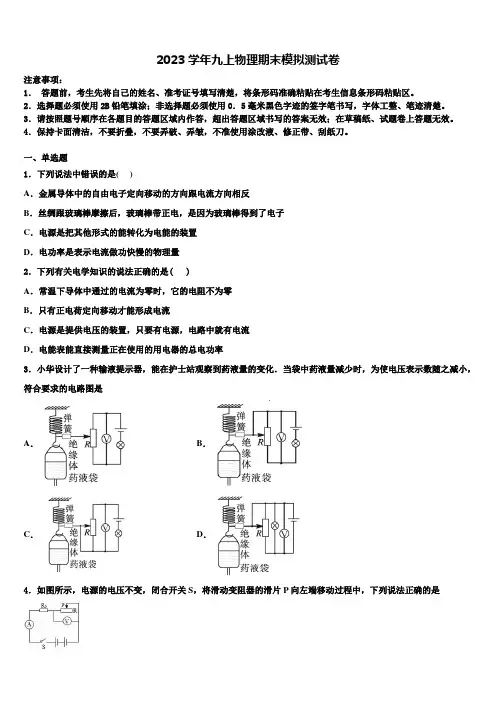 2023学年陕西省渭南市富平县九年级物理第一学期期末质量检测模拟试题含解析