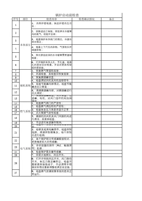 燃气锅炉启动前检查项目完整版