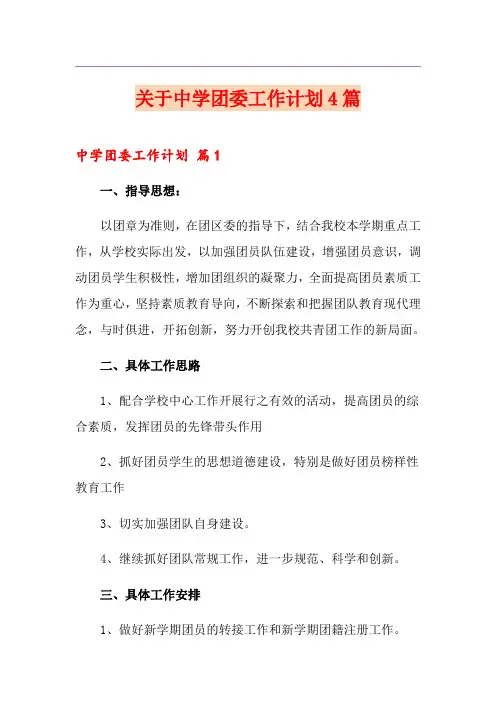 关于中学团委工作计划4篇