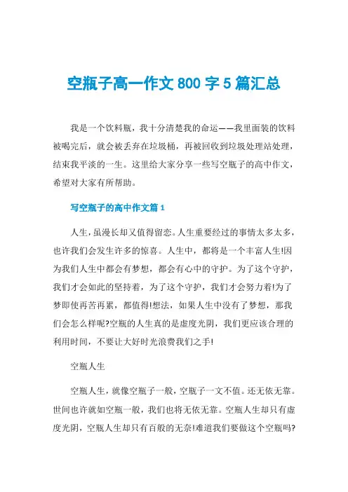 空瓶子高一作文800字5篇汇总