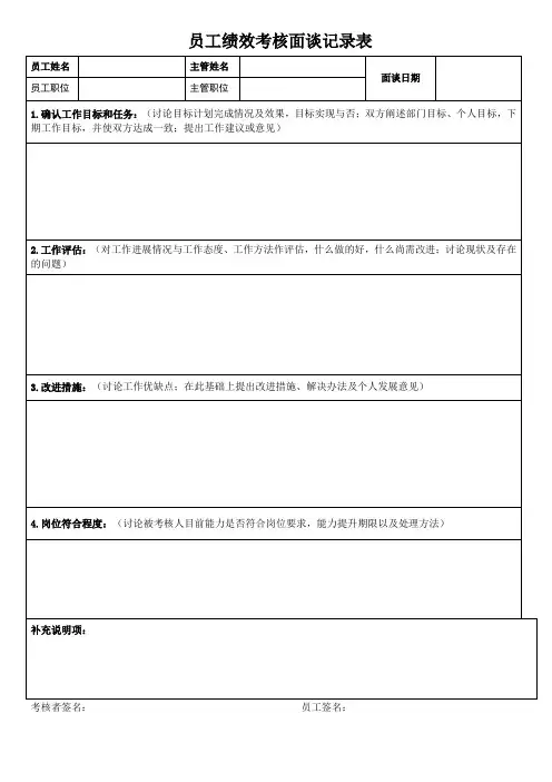 员工绩效考核面谈记录表