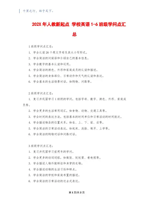202X年人教新起点 小学英语1-6年级知识点汇总