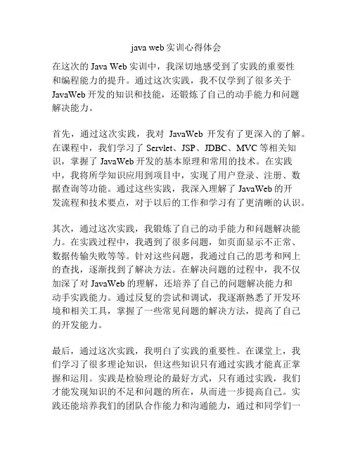java web实训心得体会