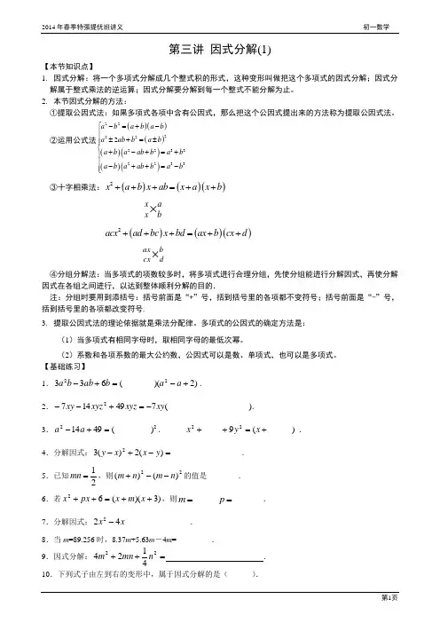 第三讲 因式分解