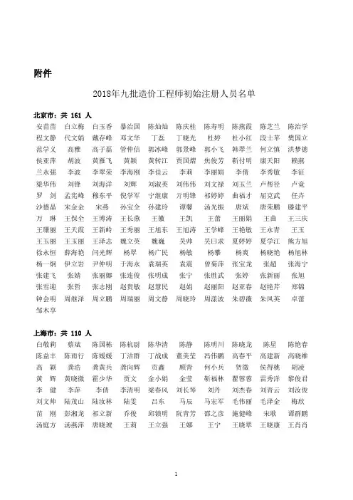 2018年第九批造价工程师初始注册人员名单