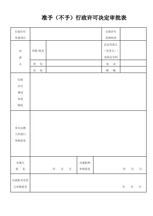 准予(不予)行政许可决定审批表