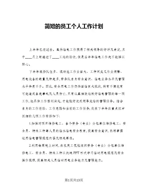2024年简短的员工个人工作计划(五篇)