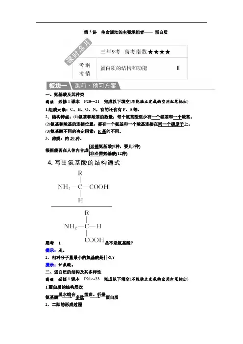 2018届生物一轮复习教案：第3讲 生命活动的主要承担者 蛋白质 含答案