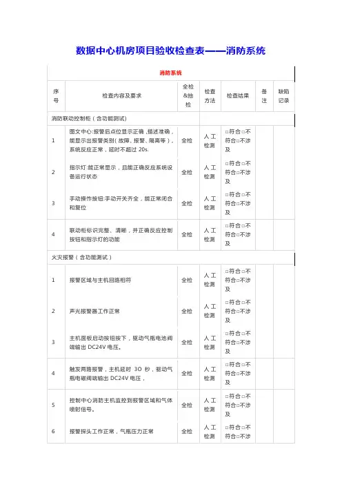 数据中心机房项目验收检查表——消防系统